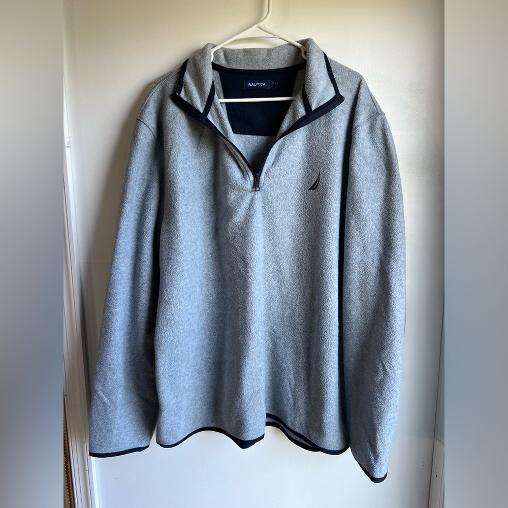 men's Nautica gray and navy XXL quarter zip fleece pullover